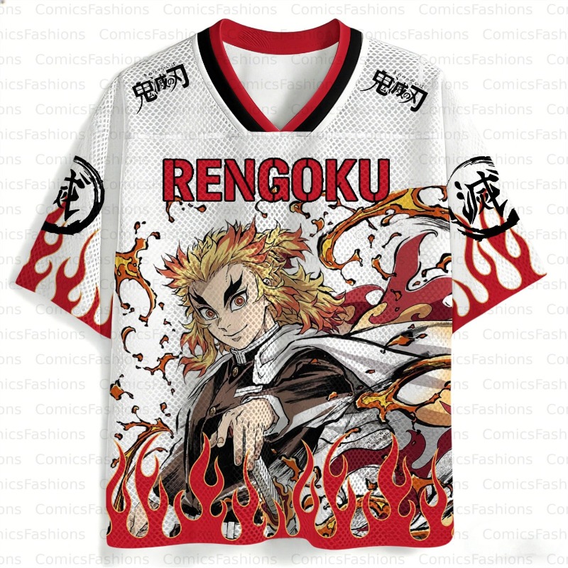 Cosplay Flame Prop - Camiseta Oversize V-Neck Demon Slayer Kyojuro